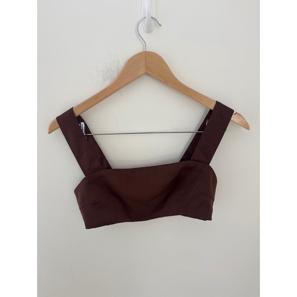 Peppermayo Chocolate Brown Square Neck Crop Top Smocked Back Size US 2 AU 6